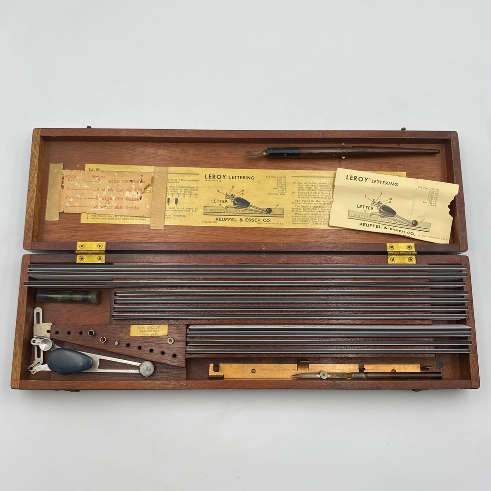 Vintage Keuffel & Esser Leroy Lettering Set K&E Drafting Tool Kit Wooden Case